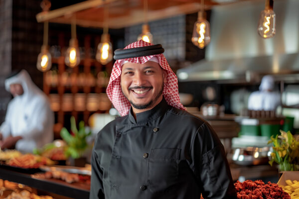 man-stands-front-food-stand-with-man-black-jacket